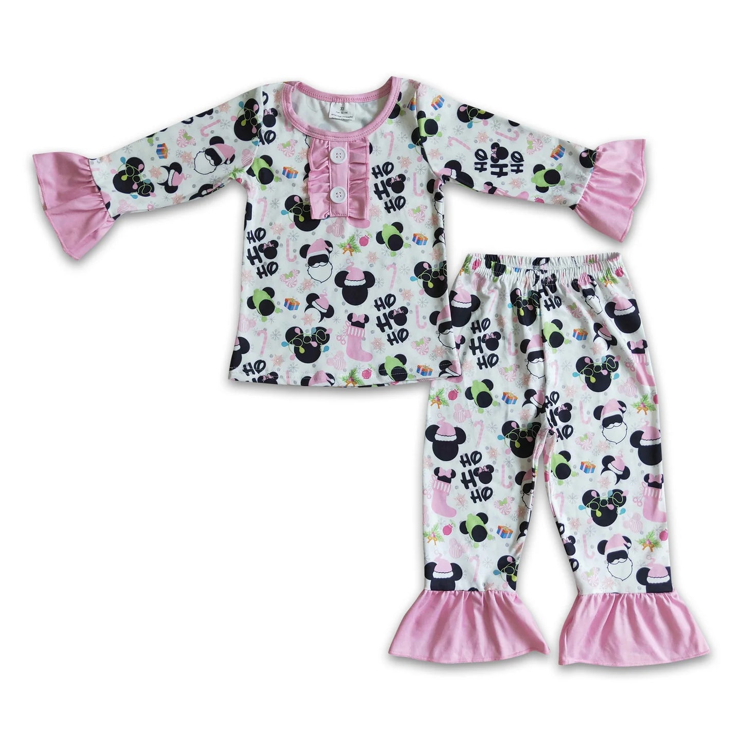 RTS NO MOQ Sibling milk silk Baby Girls Christmas Long Sleeve Top Pant Holiday Pajamas Outfit Set