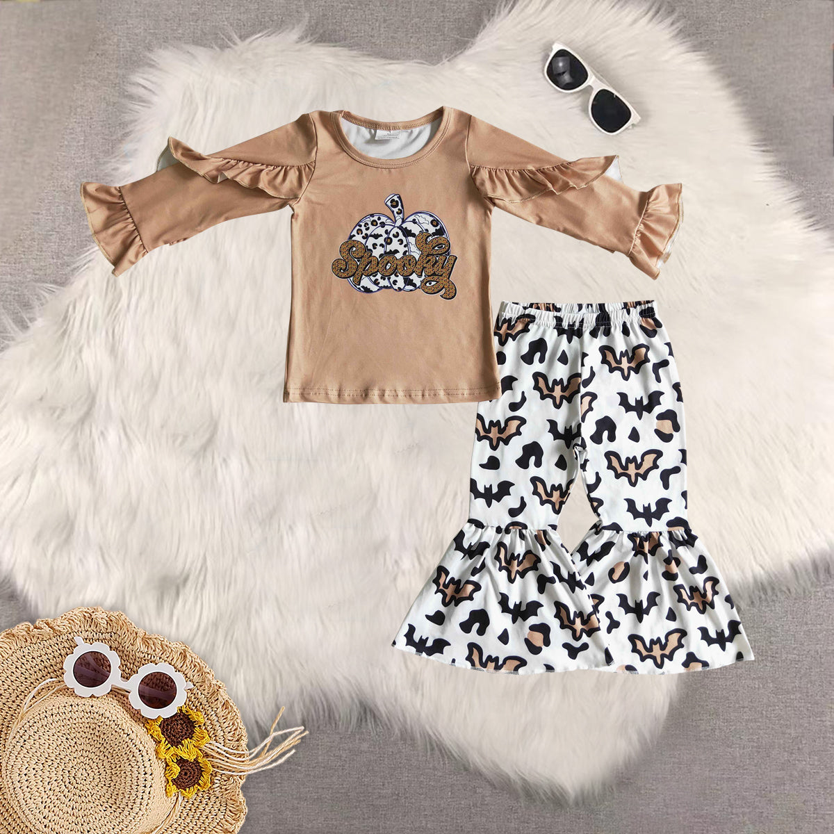 RTS NO MOQ Sibling Baby Girls clothes halloween pumpkin Long Sleeve Pants Set
