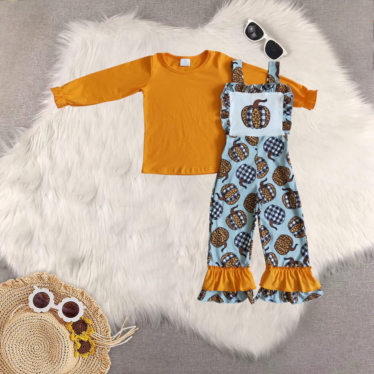 RTS NO MOQ Sibling baby girls clothes pumpkin long-sleeved pants and dresses