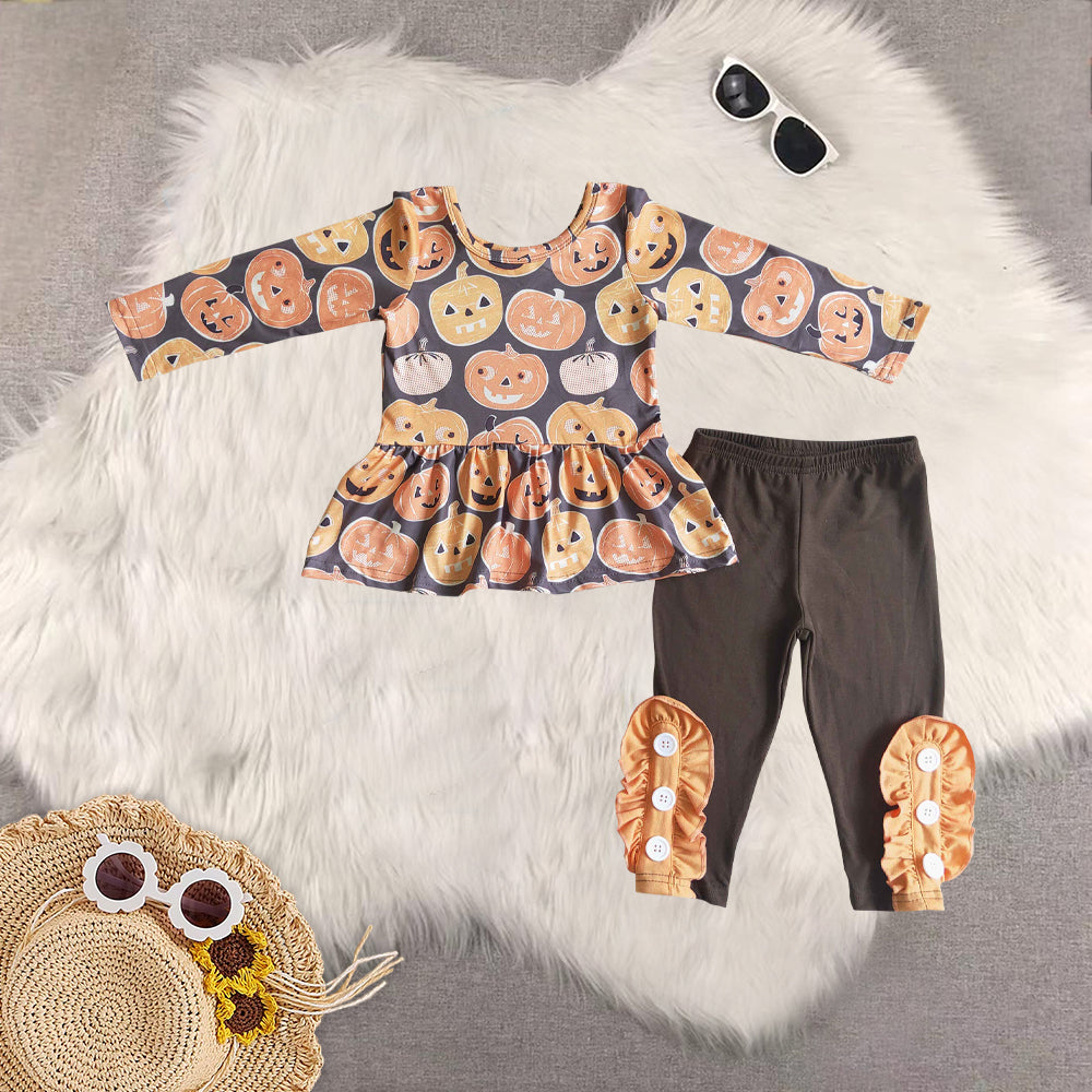 RTS NO MOQ Sibling Baby boys halloween pumpkin long-sleeved trousers suit & romper