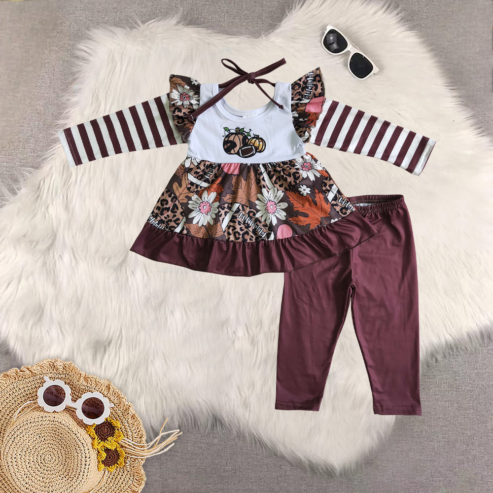RTS Sibling baby girl clothes halloween embroidery pumpkin long Sleeve pants sets