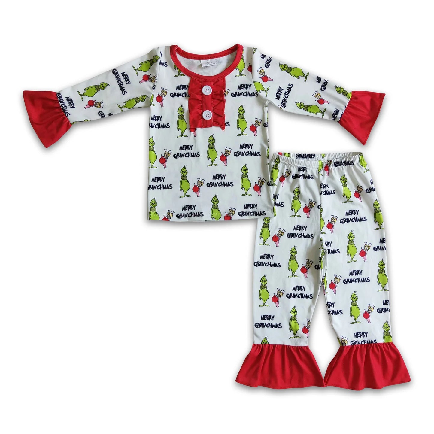 RTS NO MOQ Sibling milk silk Baby Girls Christmas Long Sleeve Top Pant Holiday Pajamas Outfit Set