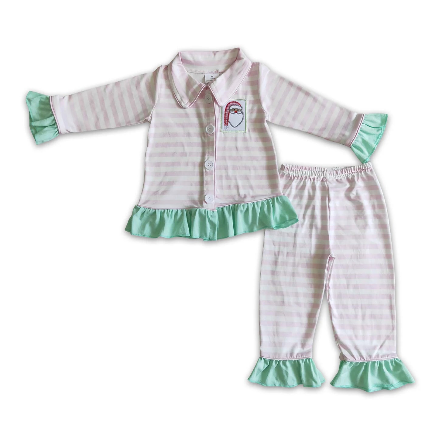 RTS NO MOQ Sibling milk silk Baby Girls Christmas Santa Long Sleeve Top Pants Pajamas Outfit Set