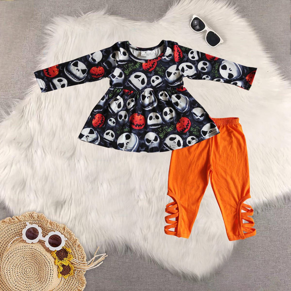 RTS NO MOQ Sibling Baby girls boys pumpkin long-sleeved trousers suit & top