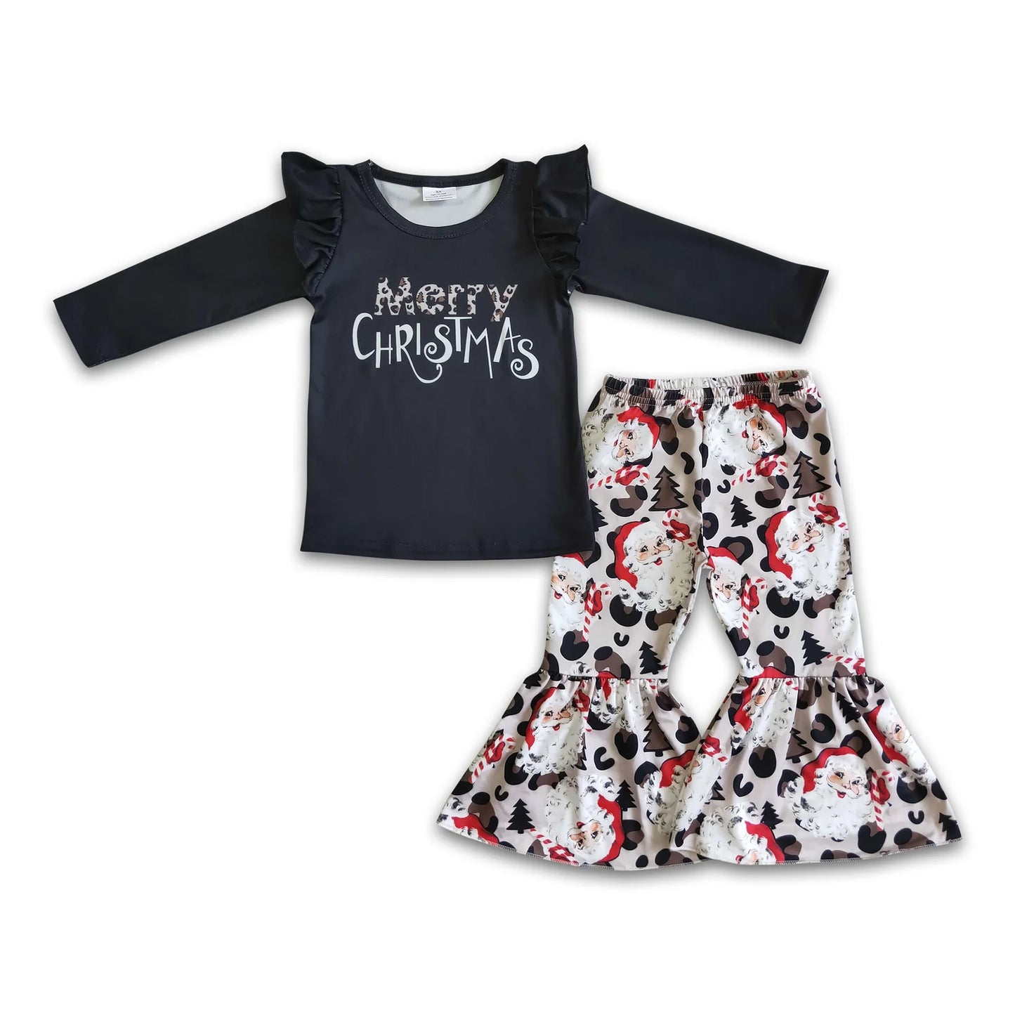 RTS NO MOQ Sibling milk silk Baby Girls Long Sleeve Top Bell Bottom Pants Clothes Set