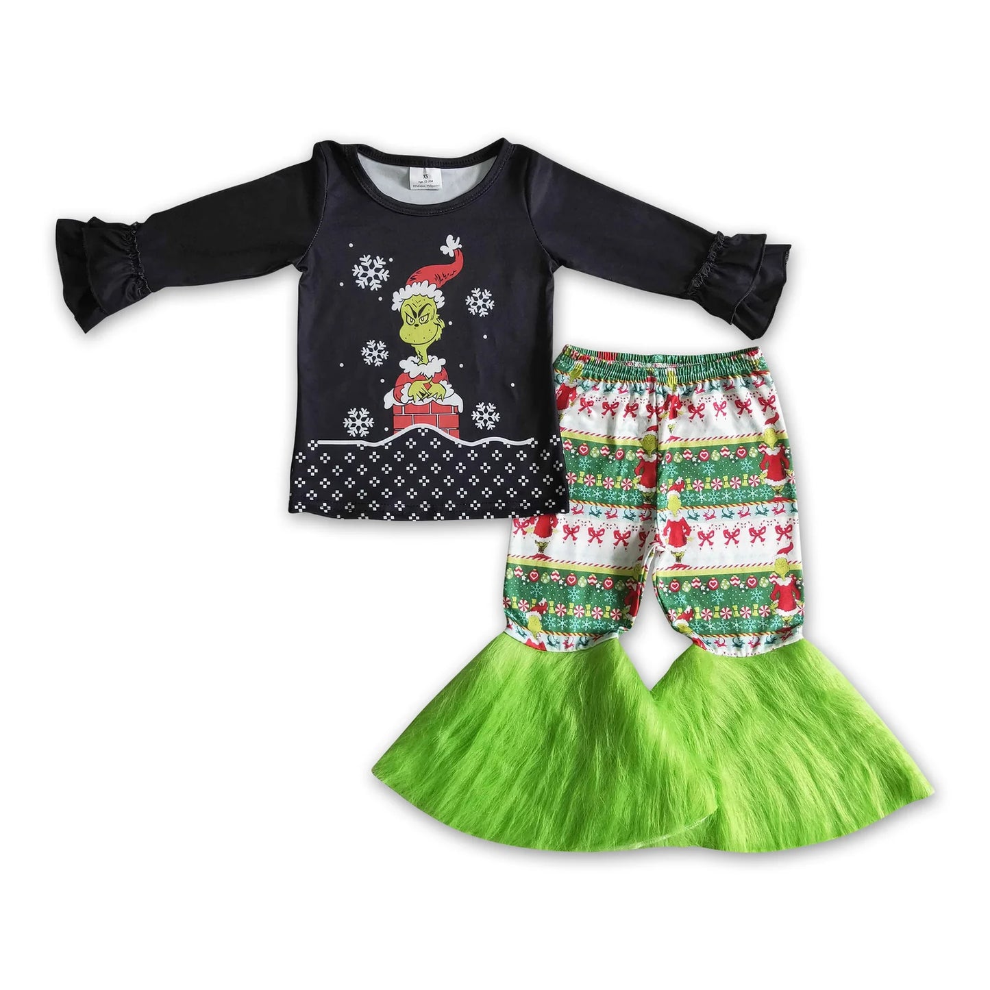 RTS NO MOQ Sibling milk silk Baby Girls Christmas Santa Long Sleeve Top Bell Pants Matching Holiday Clothes Set