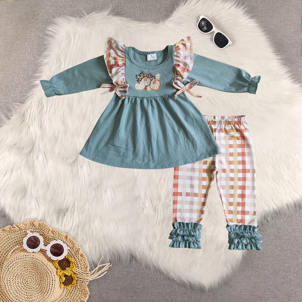 RTS Sibling baby boy clothes Halloween embroidery pumpkin long Sleeve pants sets