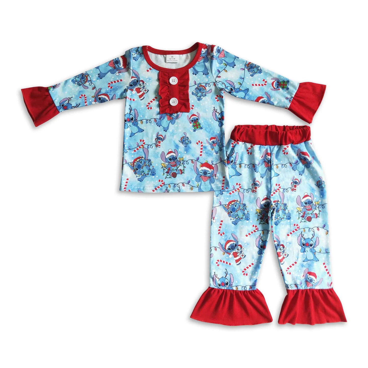 RTS NO MOQ Sibling milk silk Baby Girls Christmas Long Sleeve Top Pant Holiday Pajamas Outfit Set