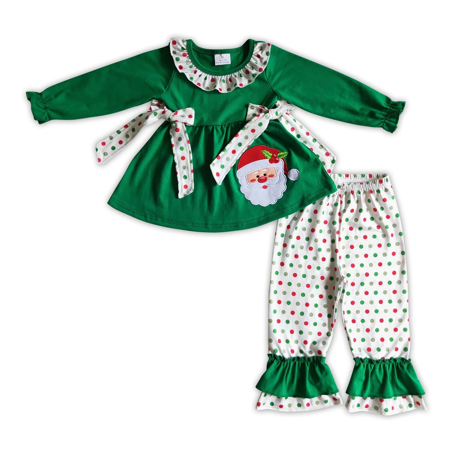 RTS NO MOQ Sibling milk silk Baby Girls Christmas Gingerbread Bow Print Long Sleeve Tunic Top And Ruffle Pants Set