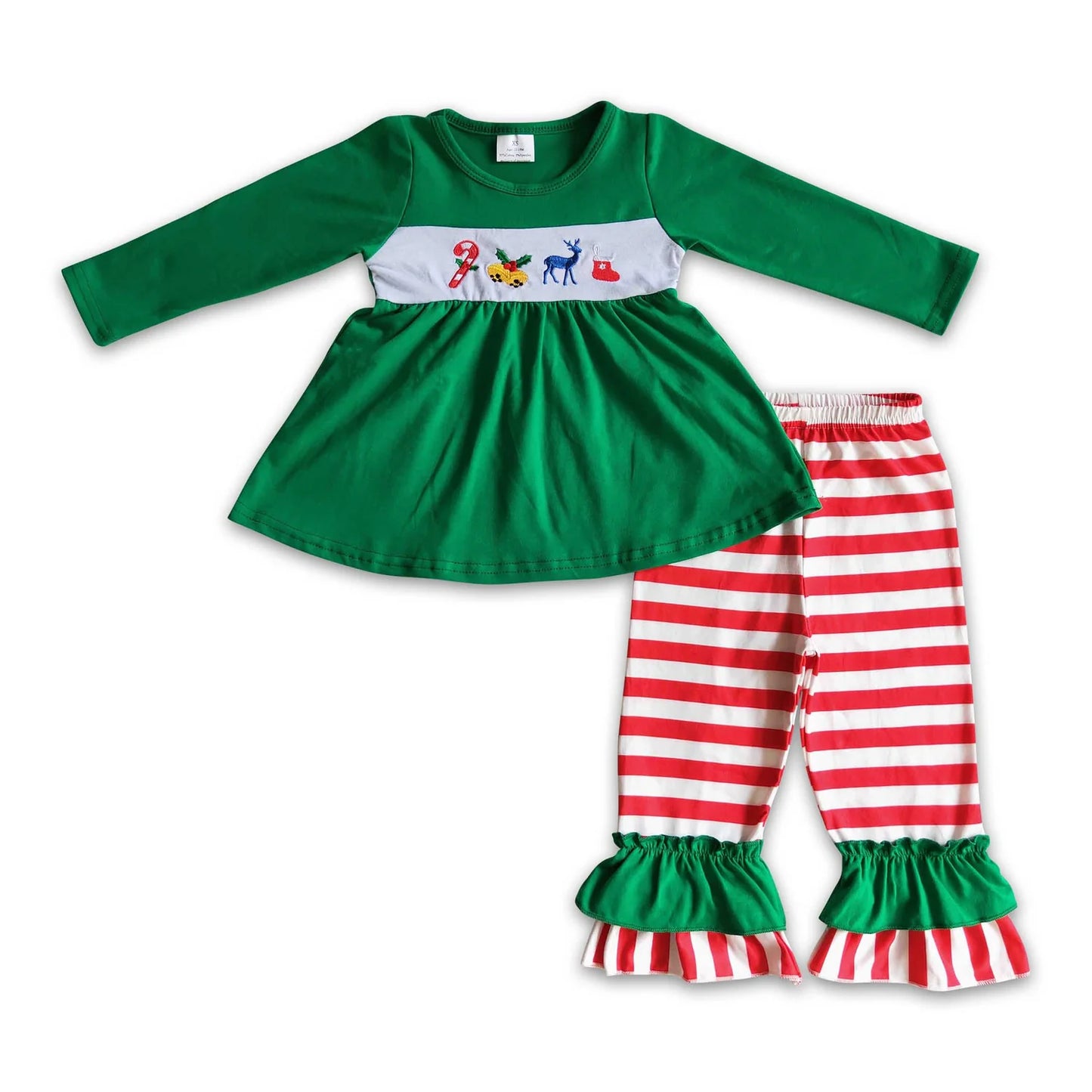 RTS NO MOQ Sibling milk silk Baby Girls Christmas Print Long Sleeve Tunic Ruffle Pants Clothes Sets