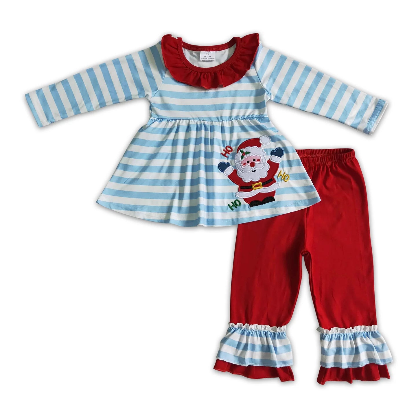 RTS NO MOQ Sibling milk silk Baby Girls Christmas Print Long Sleeve Tunic Ruffle Pants Clothes Sets