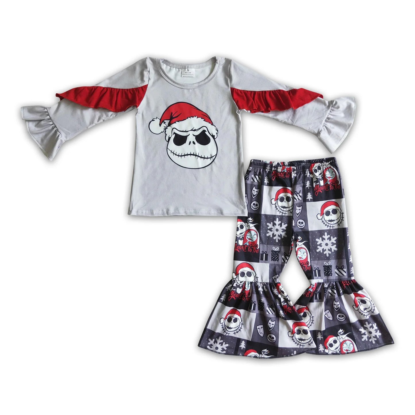 RTS NO MOQ Sibling milk silk Baby Girls Christmas Santa Long Sleeve Top Bell Pants Matching Holiday Clothes Set