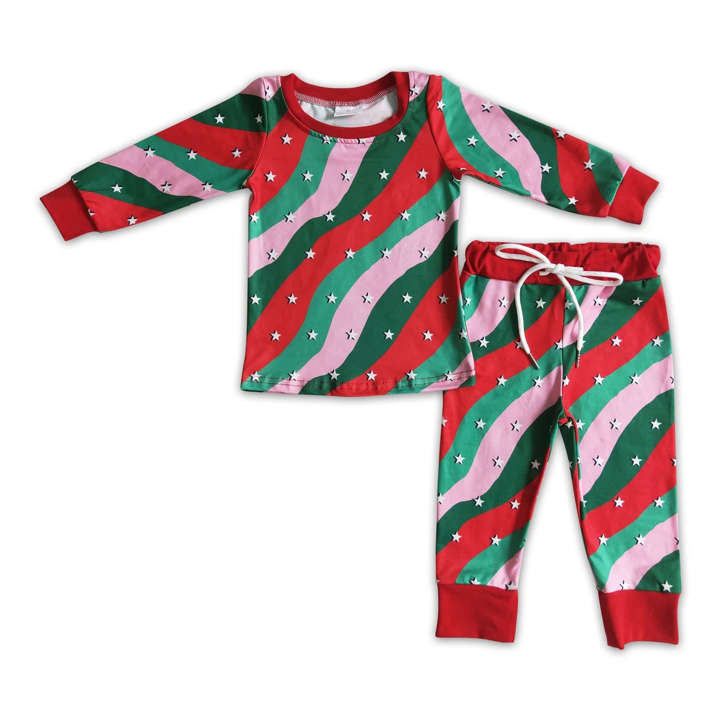 RTS NO MOQ Sibling milk silk Baby Girls Christmas Santa Milk Long Sleeve Top Pants Pajamas Set