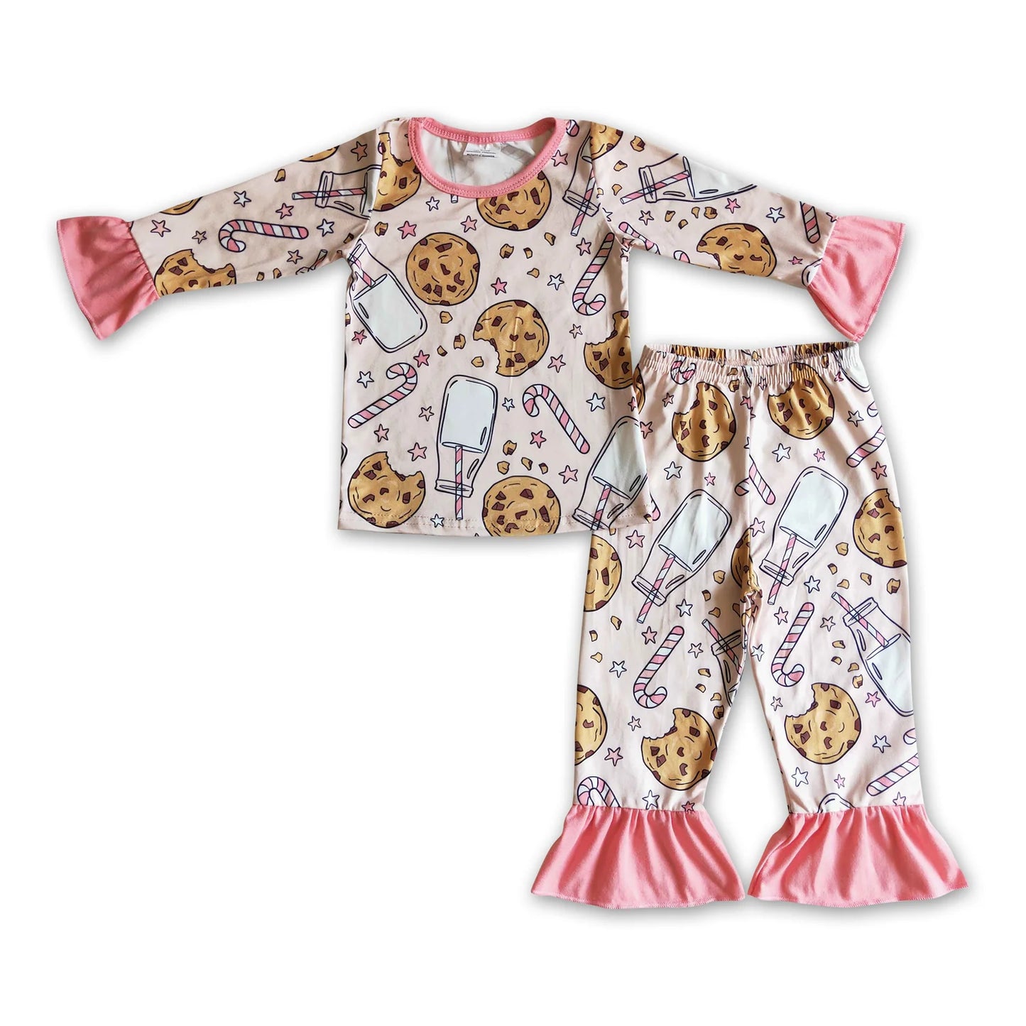 RTS NO MOQ Sibling milk silk Baby Girls Christmas Santa Milk Long Sleeve Top Pants Pajamas Set