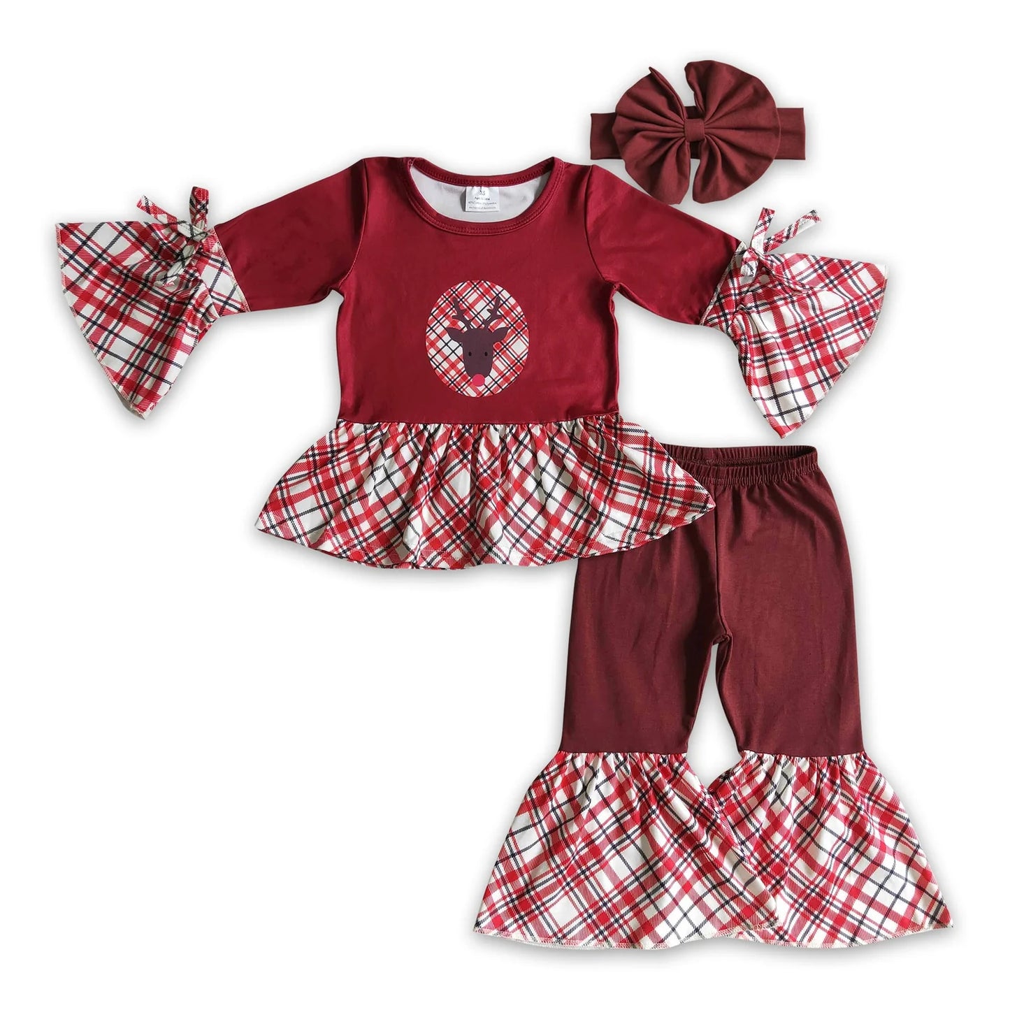 RTS NO MOQ Sibling milk silk Baby Girls Christmas Long Sleeve Top Bell Pants Cute Holiday Clothes Set
