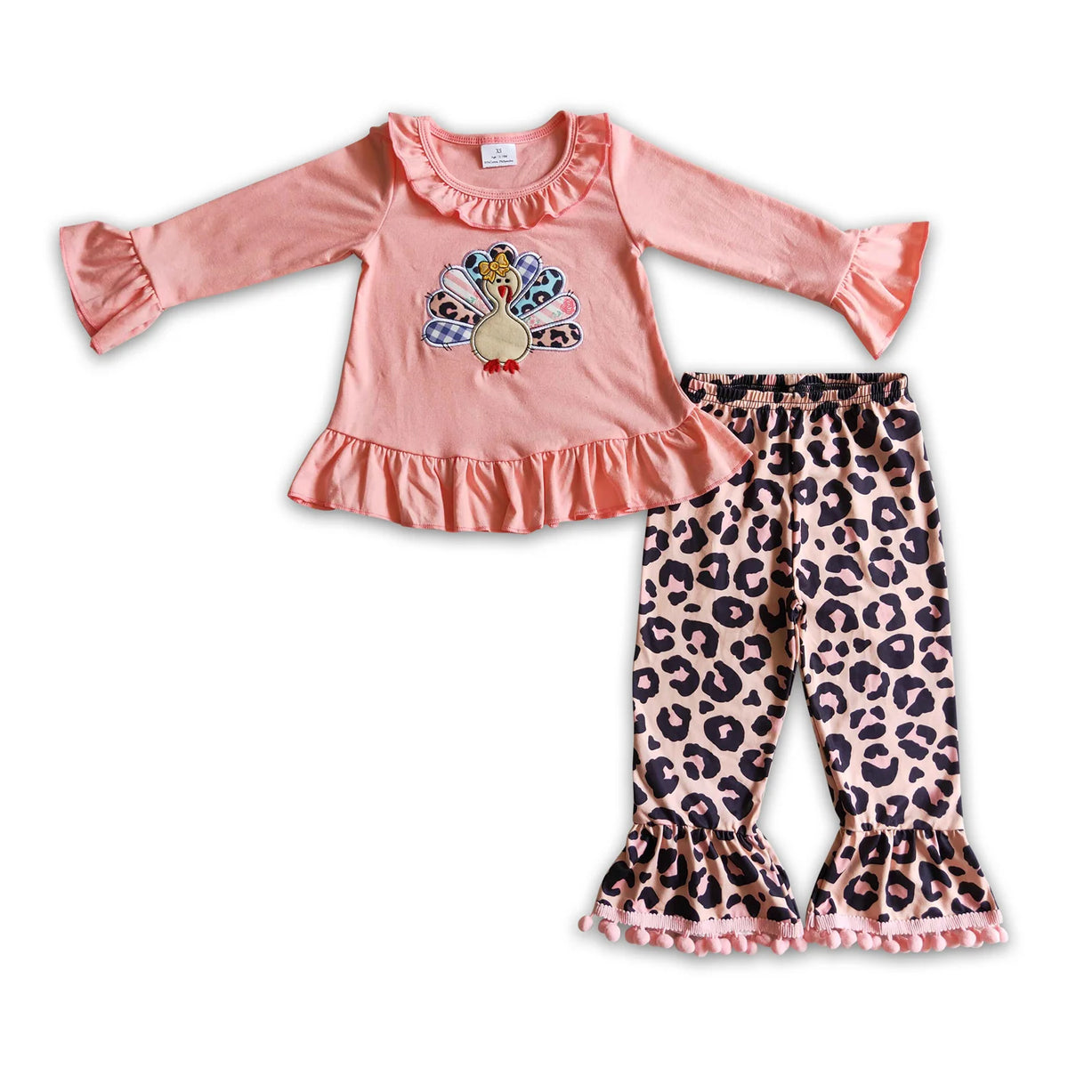 RTS Sibling baby girls clothes Embroidery thanksgiving turkey long Sleeve pants sets and rompers and dress and top