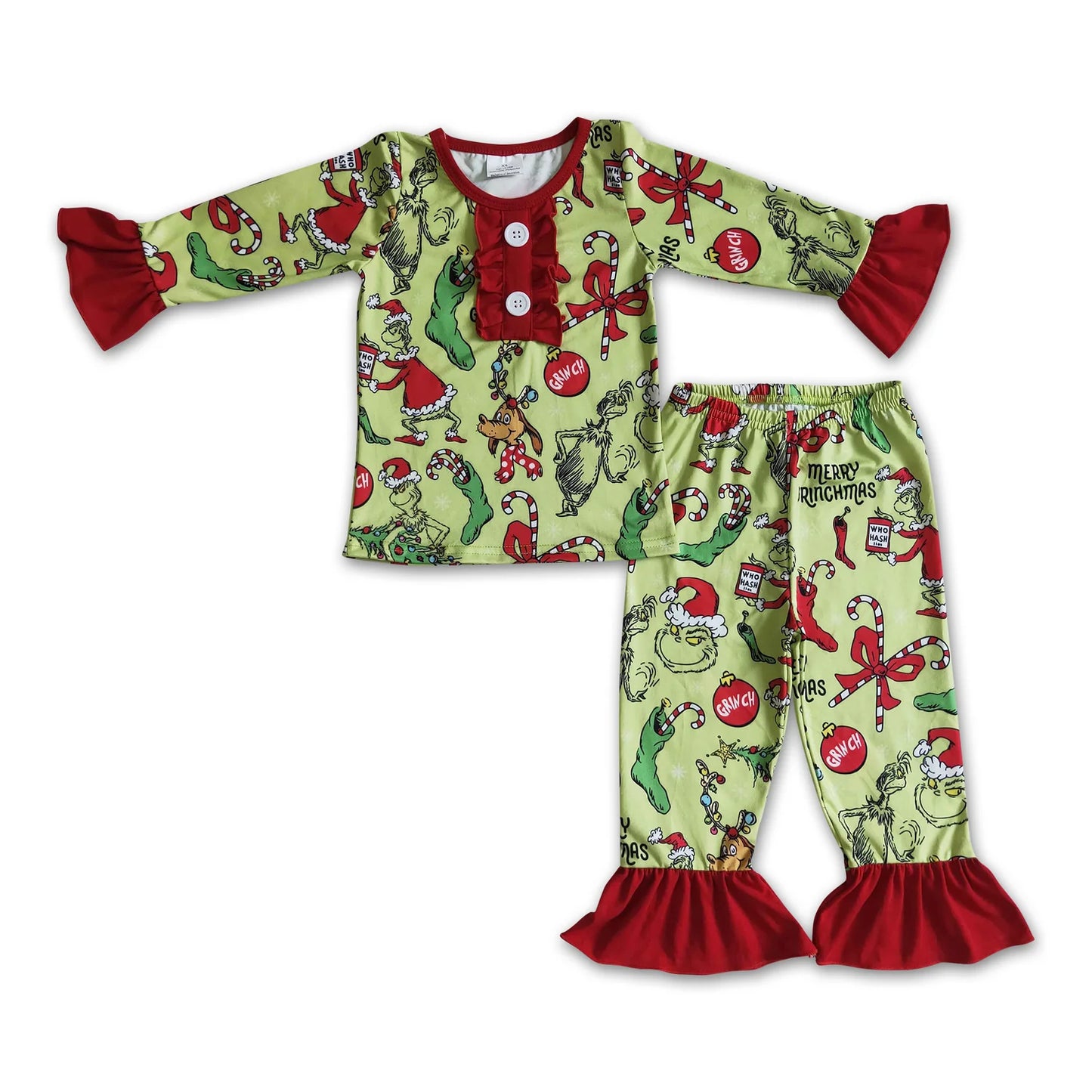 RTS NO MOQ Sibling milk silk Baby Girls Christmas Long Sleeve Top Pant Holiday Pajamas Outfit Set