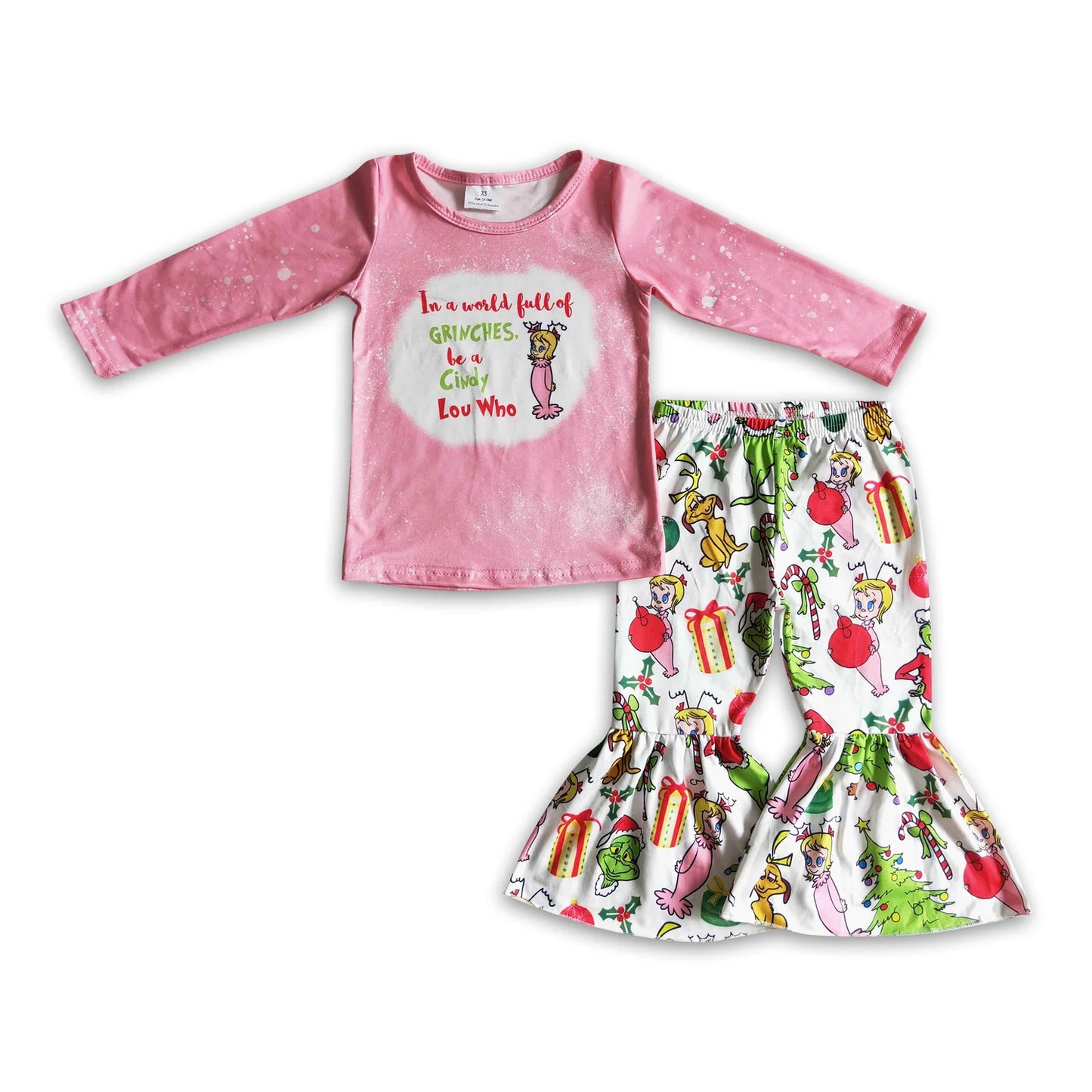 RTS NO MOQ Sibling milk silk Baby Girls Long Sleeve Top Bell Bottom Pants Clothes Set