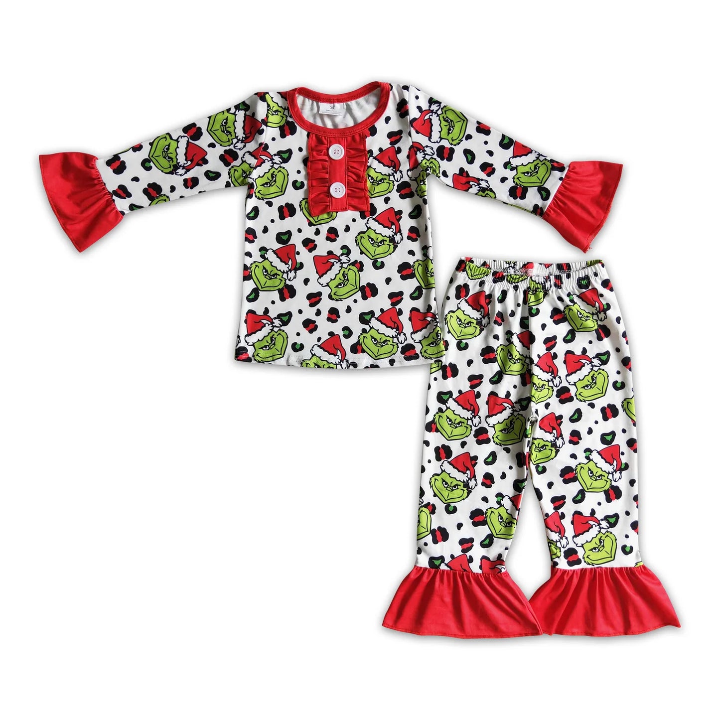 RTS NO MOQ Sibling milk silk Baby Girls Christmas Long Sleeve Top Pant Holiday Pajamas Outfit Set