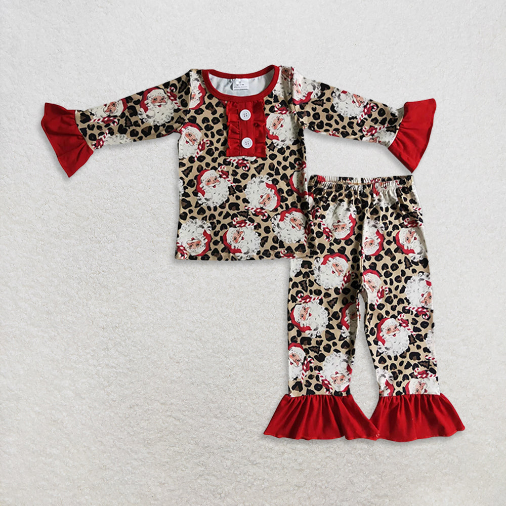 RTS NO MOQ Sibling milk silk Baby Girls And Boys Christmas Leopard Pajamas Cute Holiday Print Long Sleeve Sleep Set