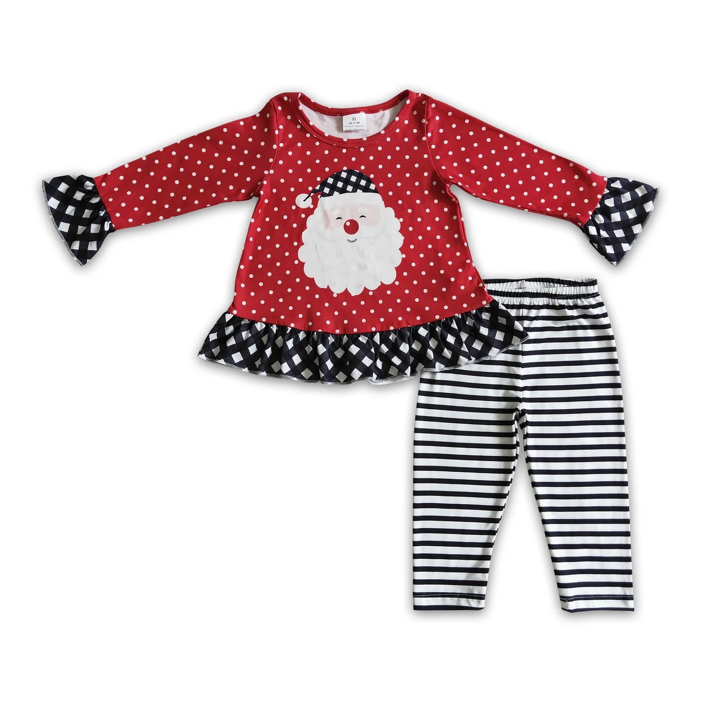 RTS NO MOQ Sibling milk silk Baby Girls Christmas Pink Santa Print Long Sleeve Top And Leggings Set