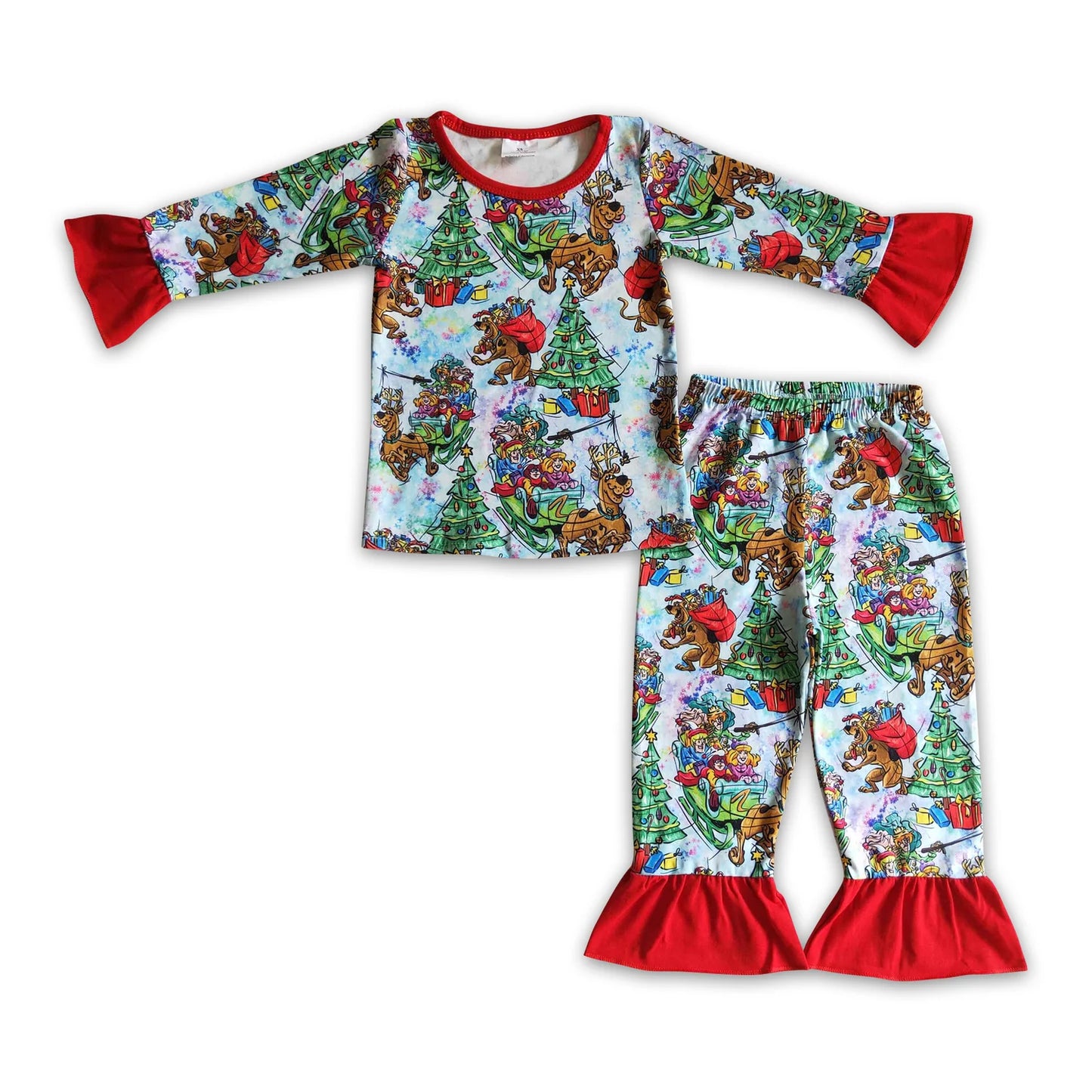 RTS NO MOQ Sibling milk silk Baby Girls Christmas Santa Milk Long Sleeve Top Pants Pajamas Set