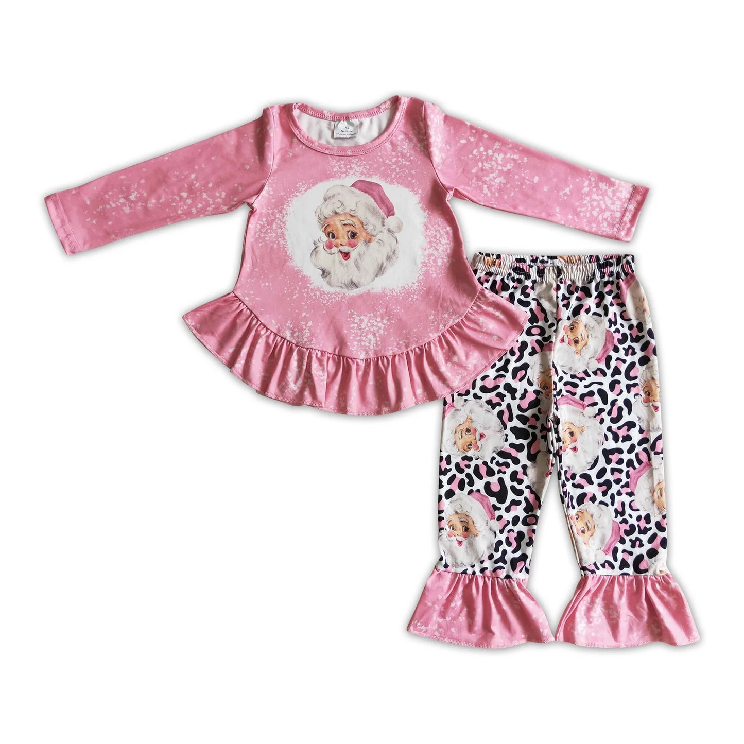 RTS NO MOQ Sibling milk silk Baby Girls Christmas Cow Print Long Sleeve Tunic Top And Casual Pants Clothes Set