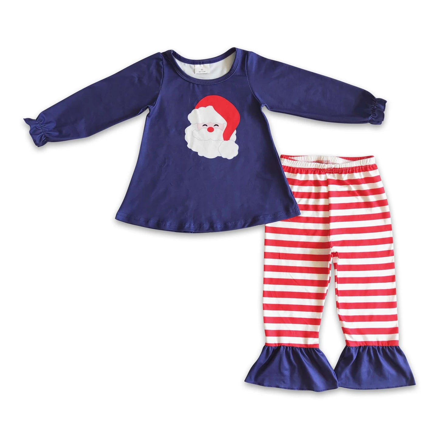 RTS NO MOQ Sibling milk silk Baby Girls Christmas Santa Print Long Sleeve Tunic Pants Clothes Sets