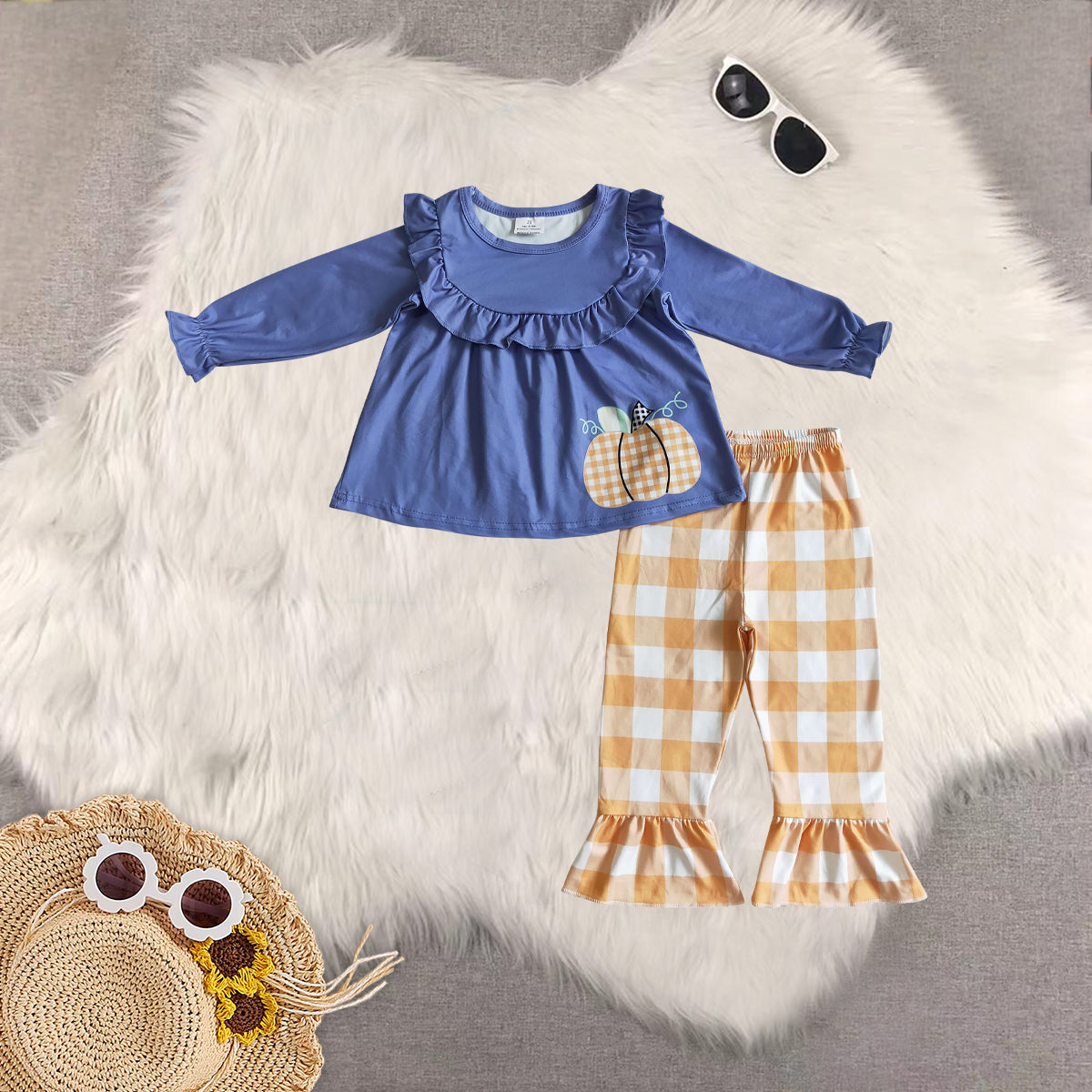 RTS NO MOQ Sibling Baby girls boys pumpkin long-sleeved trousers suit & top