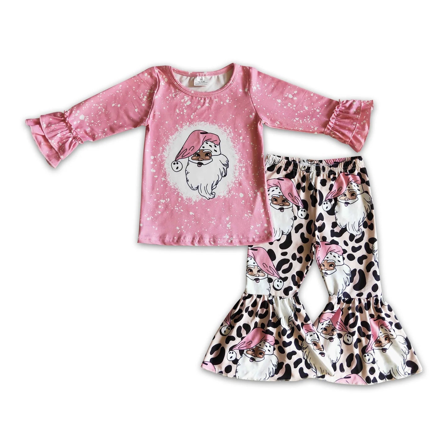 RTS NO MOQ Sibling milk silk Baby Girls Christmas Santa Long Sleeve Top Bell Pants Matching Holiday Clothes Set