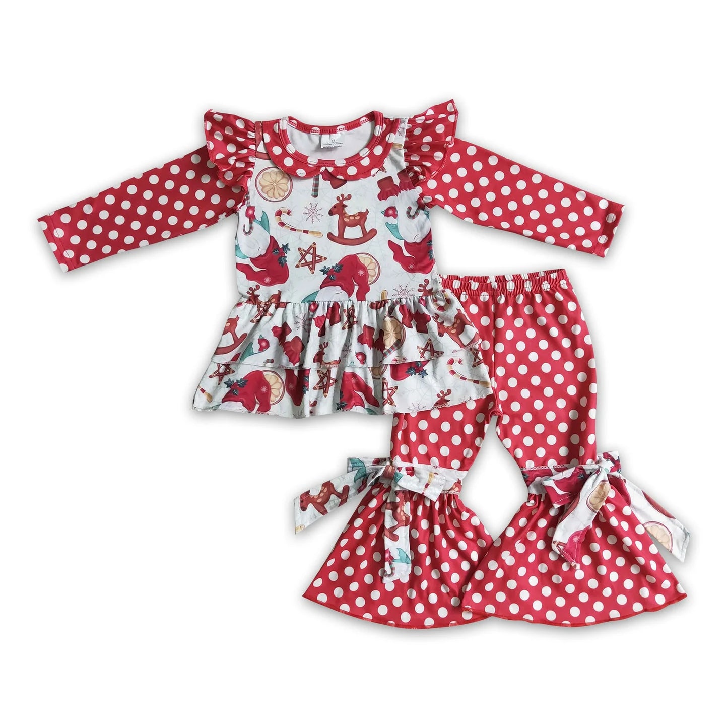 RTS NO MOQ Sibling milk silk Baby Girls Christmas Long Sleeve Top Bell Pants Cute Holiday Clothes Set