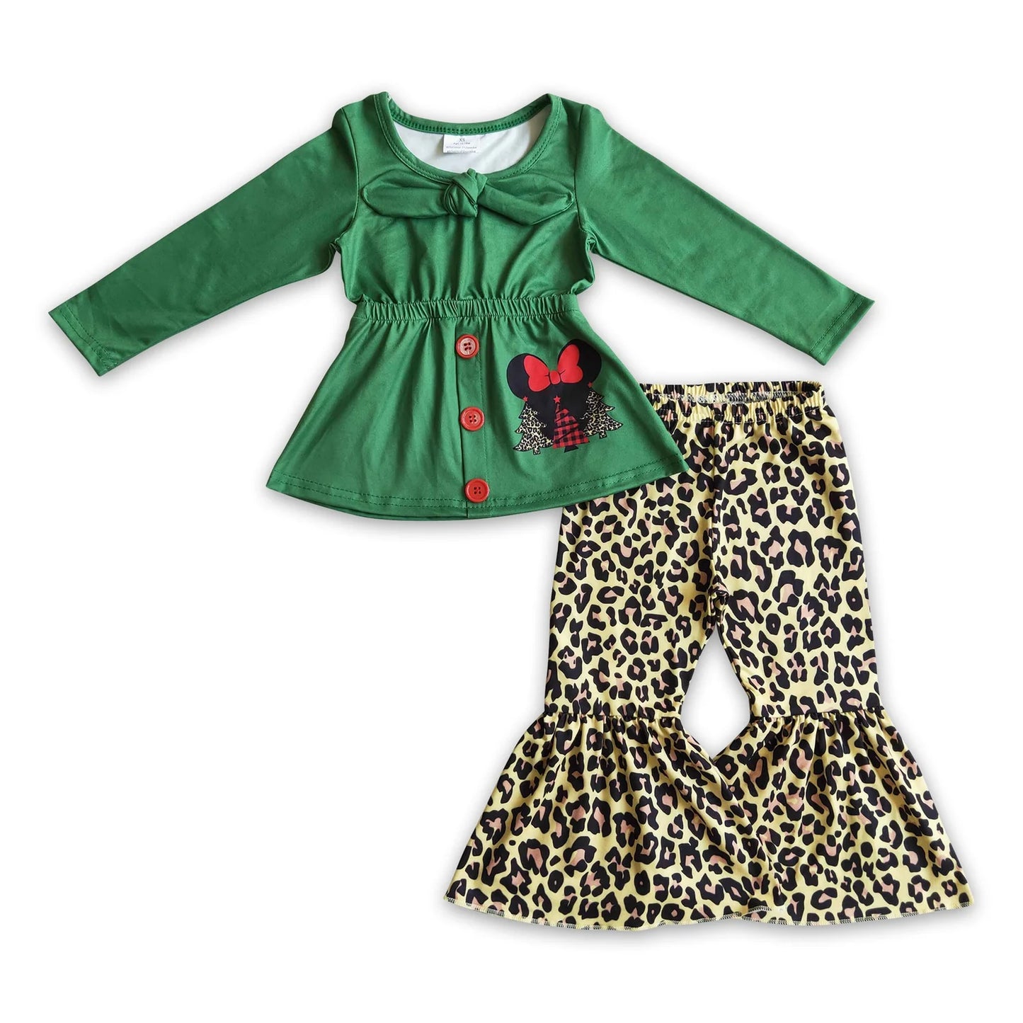 RTS NO MOQ Sibling milk silk Baby Girls Christmas Long Sleeve Top Bell Bottom Pants Clothes Set