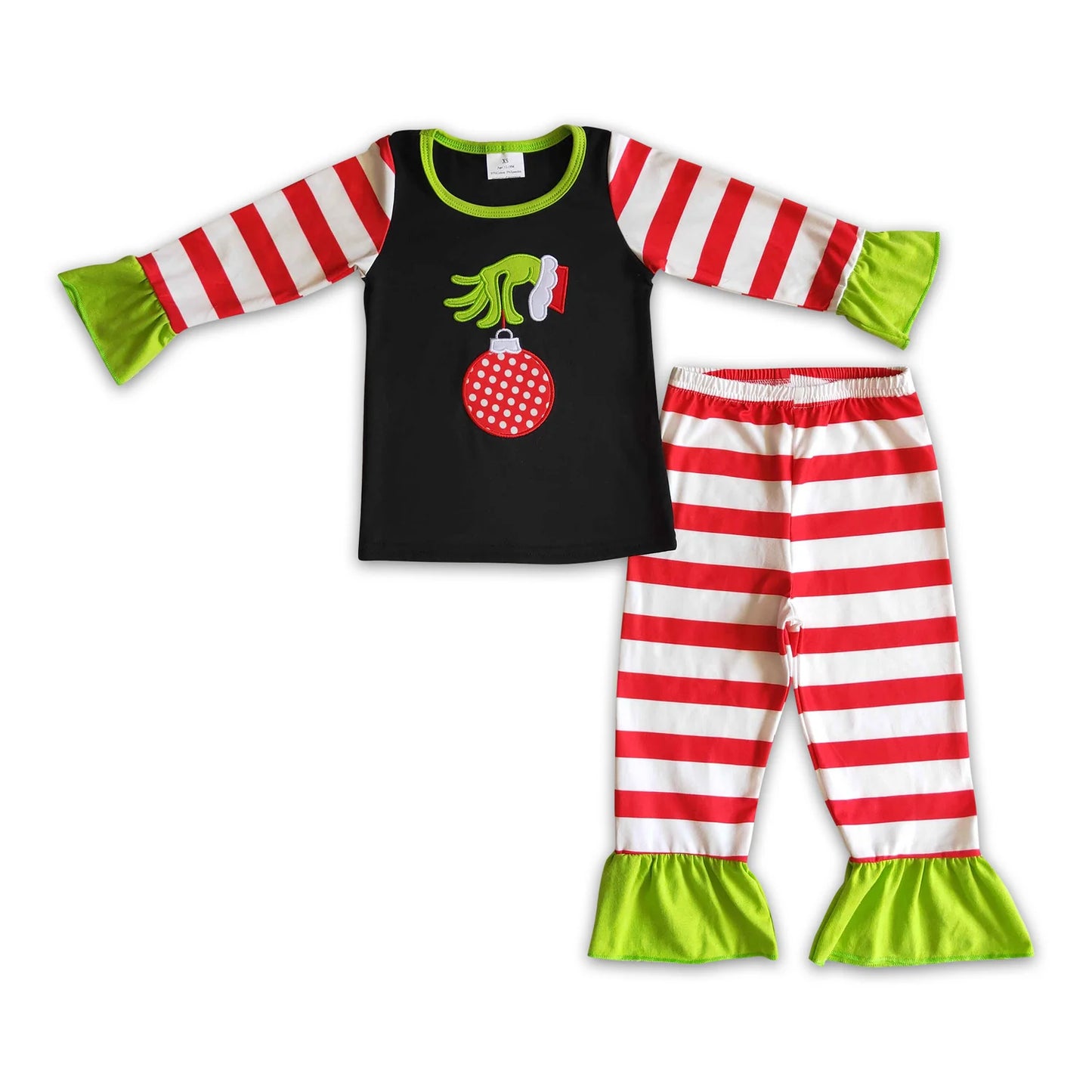 RTS NO MOQ Sibling milk silk Baby Girls Christmas Santa Milk Long Sleeve Top Pants Pajamas Set