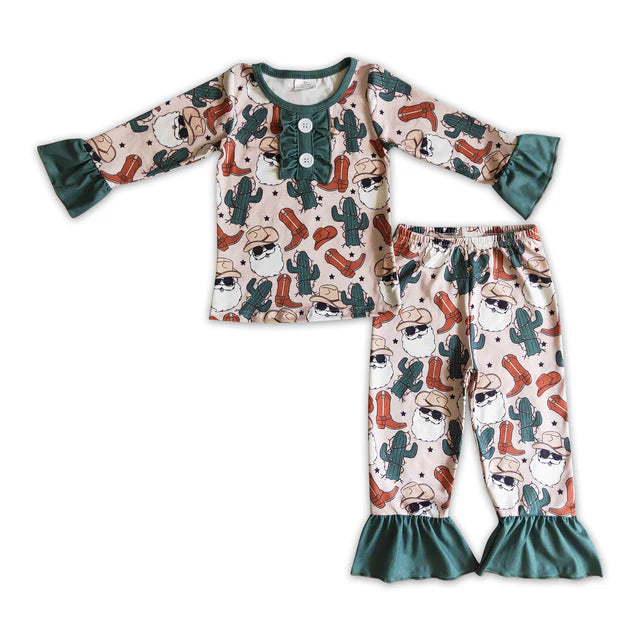 RTS NO MOQ Sibling milk silk Baby Girls Christmas Red Pants Pajamas Clothes Sets