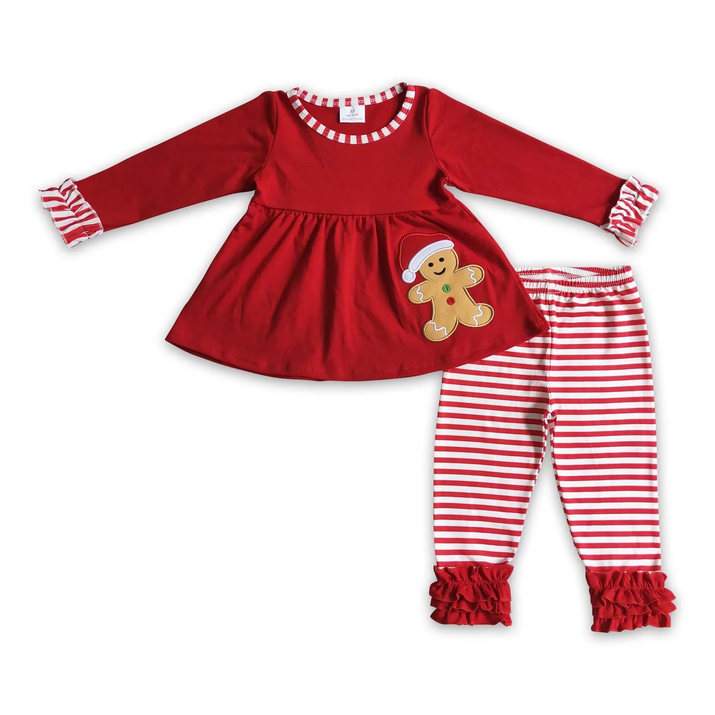 RTS NO MOQ Sibling milk silk Baby Girls Christmas Santa Print Long Sleeve Tunic Pants Clothes Sets