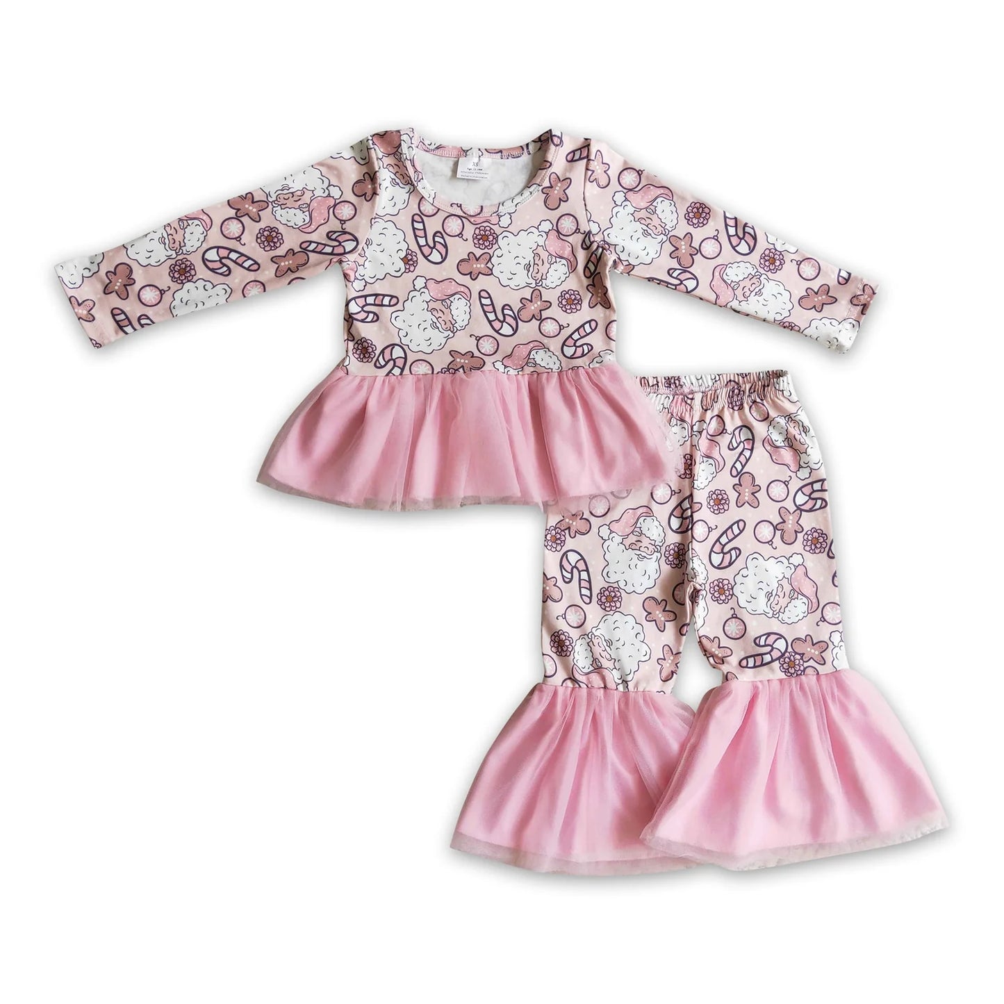 RTS NO MOQ Sibling milk silk Baby Girls Christmas Long Sleeve Top Bell Pants Cute Holiday Clothes Set