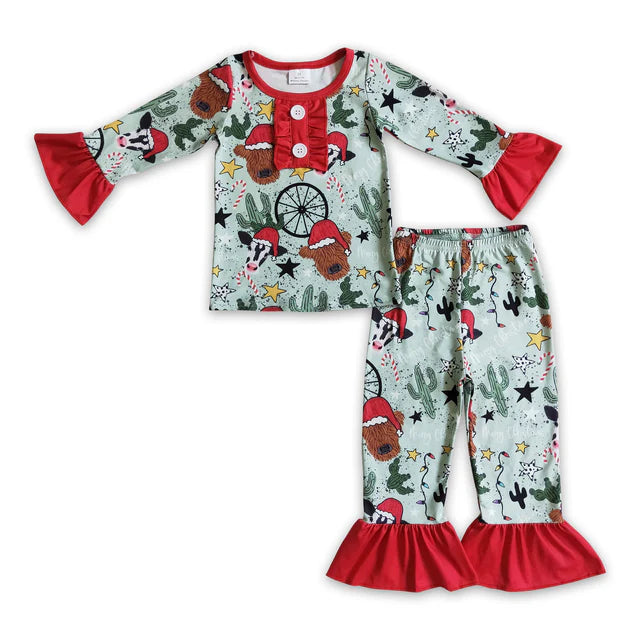 RTS NO MOQ Sibling milk silk Baby Girls Christmas Red Pants Pajamas Clothes Sets