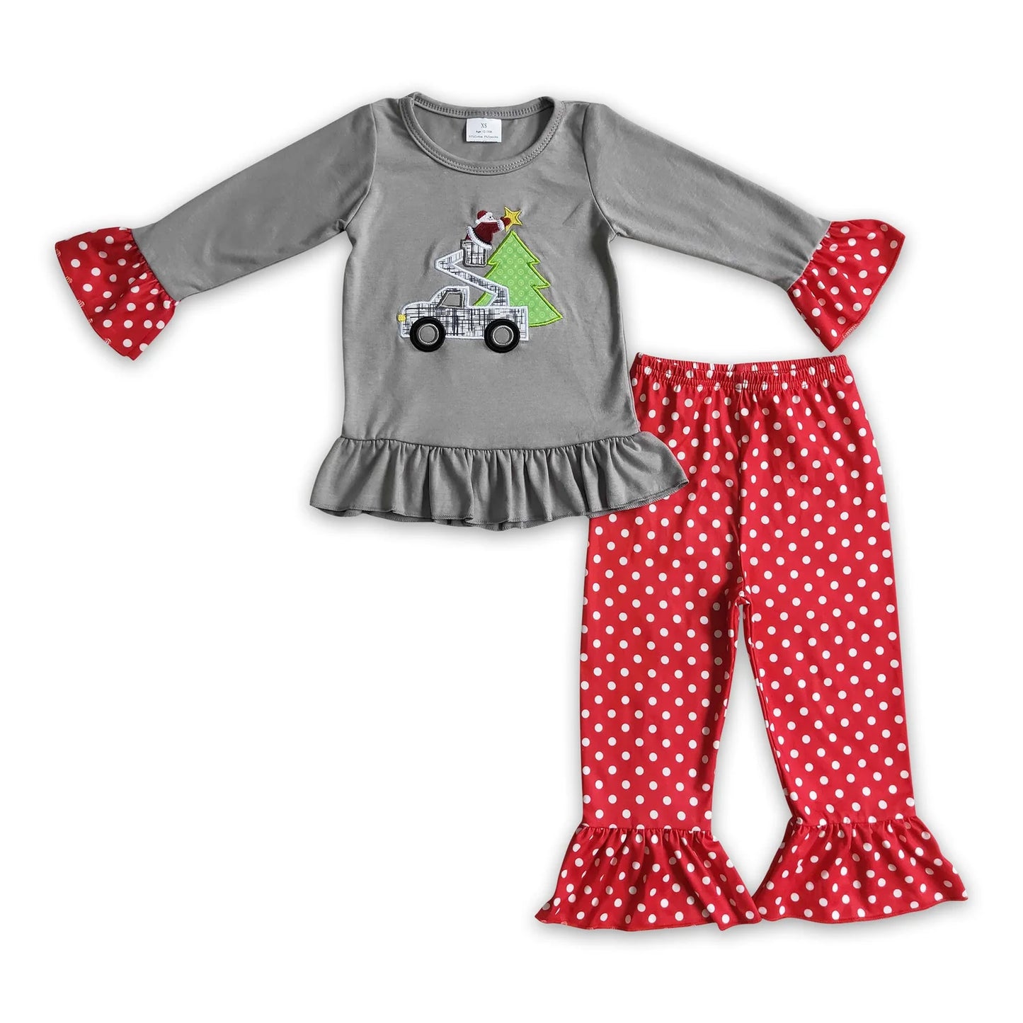 RTS NO MOQ Sibling milk silk Baby Girls Christmas Santa Milk Long Sleeve Top Pants Pajamas Set