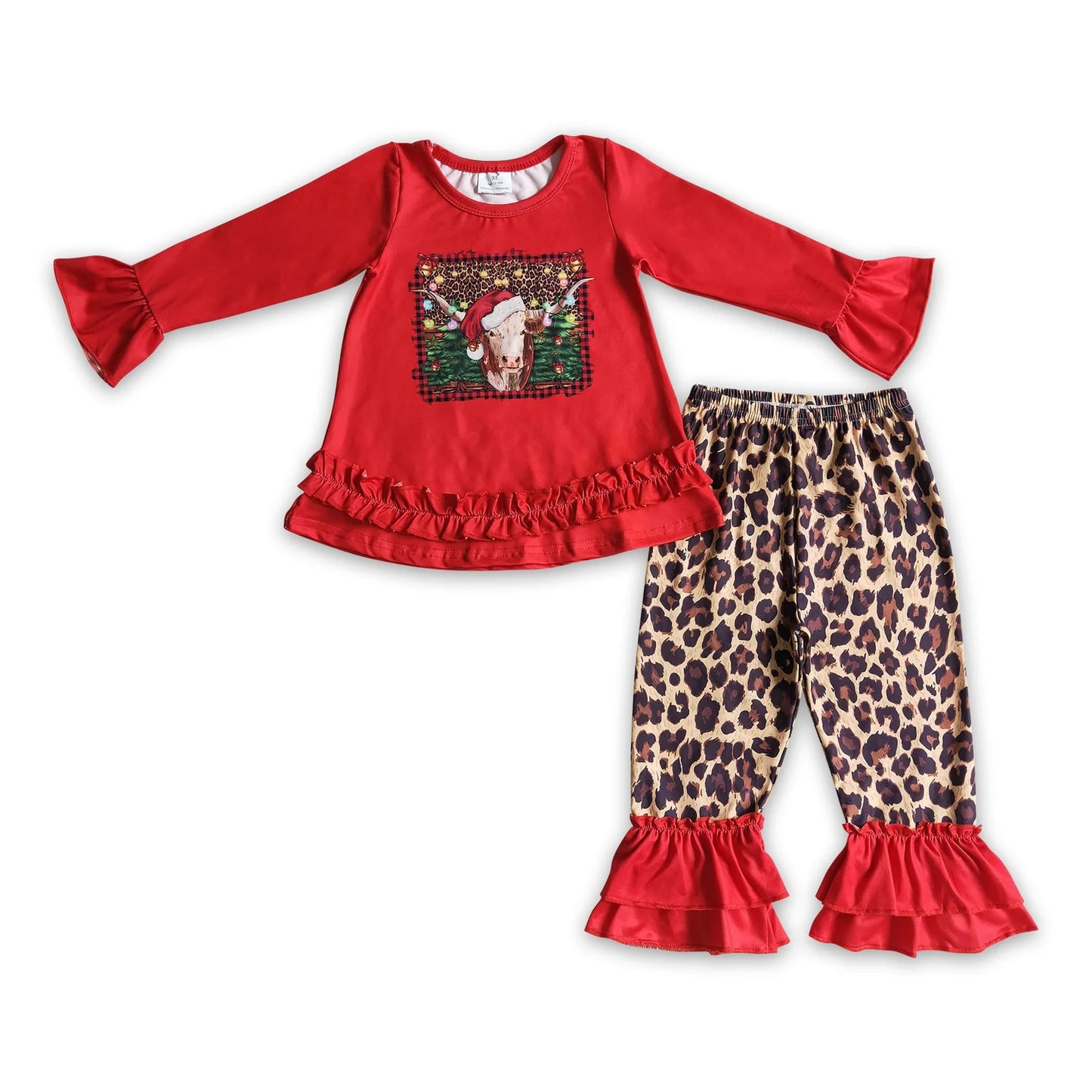 RTS NO MOQ Sibling milk silk Baby Girls Christmas Pink Santa Print Long Sleeve Top And Leggings Set