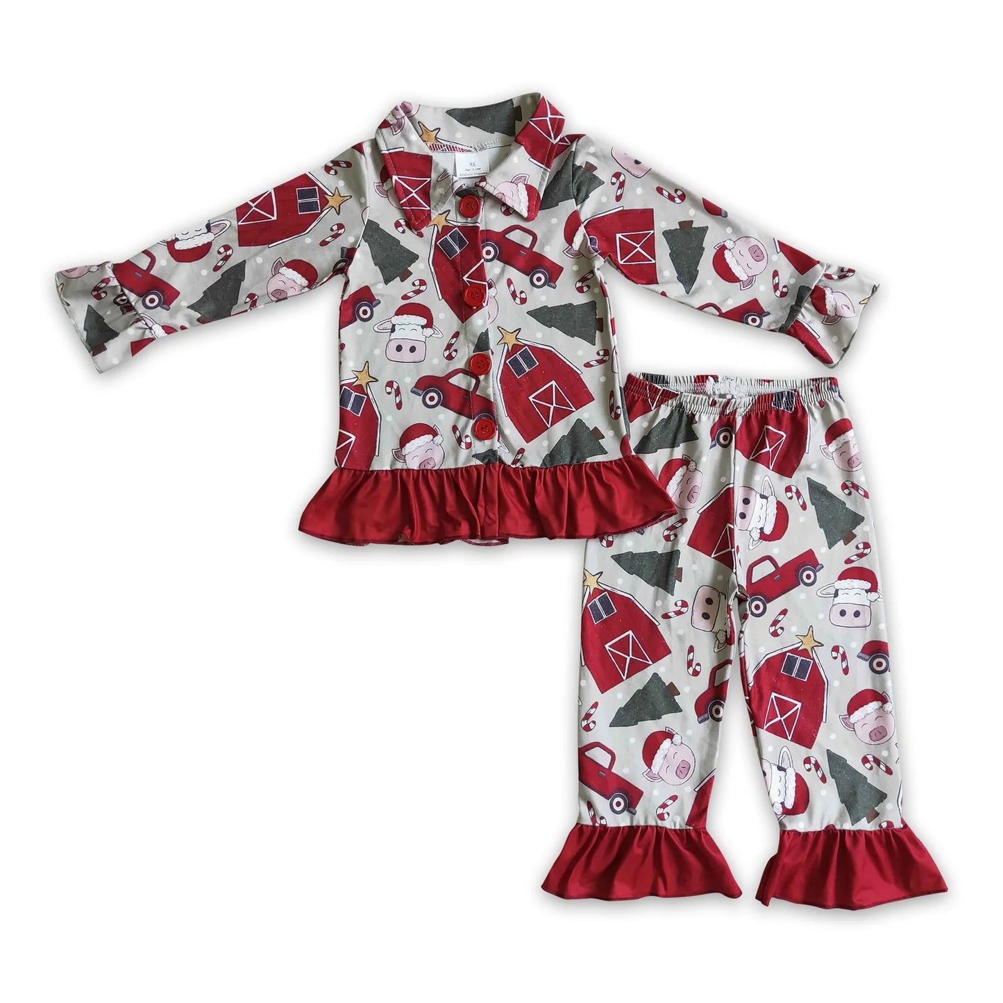 RTS NO MOQ Sibling milk silk Baby Girls Christmas Santa Long Sleeve Top Pants Pajamas Outfit Set