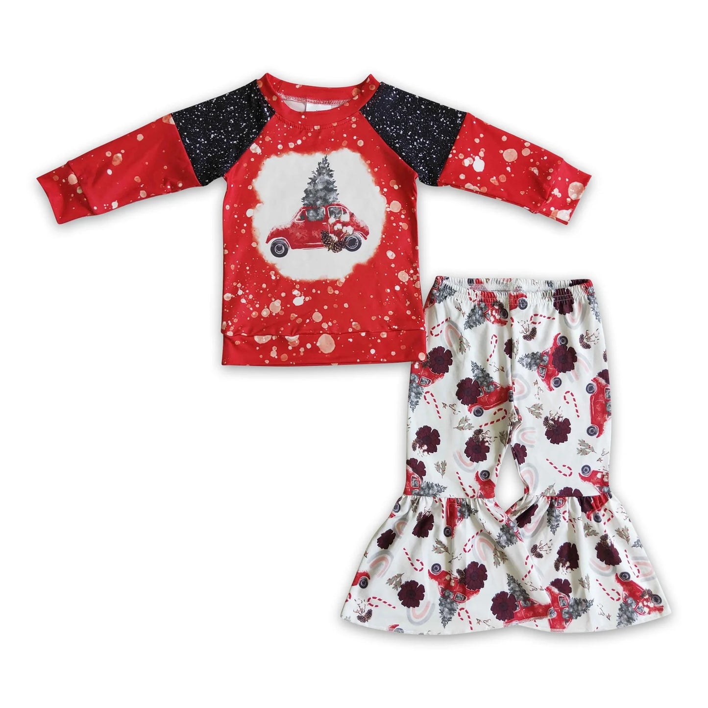 RTS NO MOQ Sibling milk silk Baby Girls Long Sleeve Top Bell Bottom Pants Clothes Set
