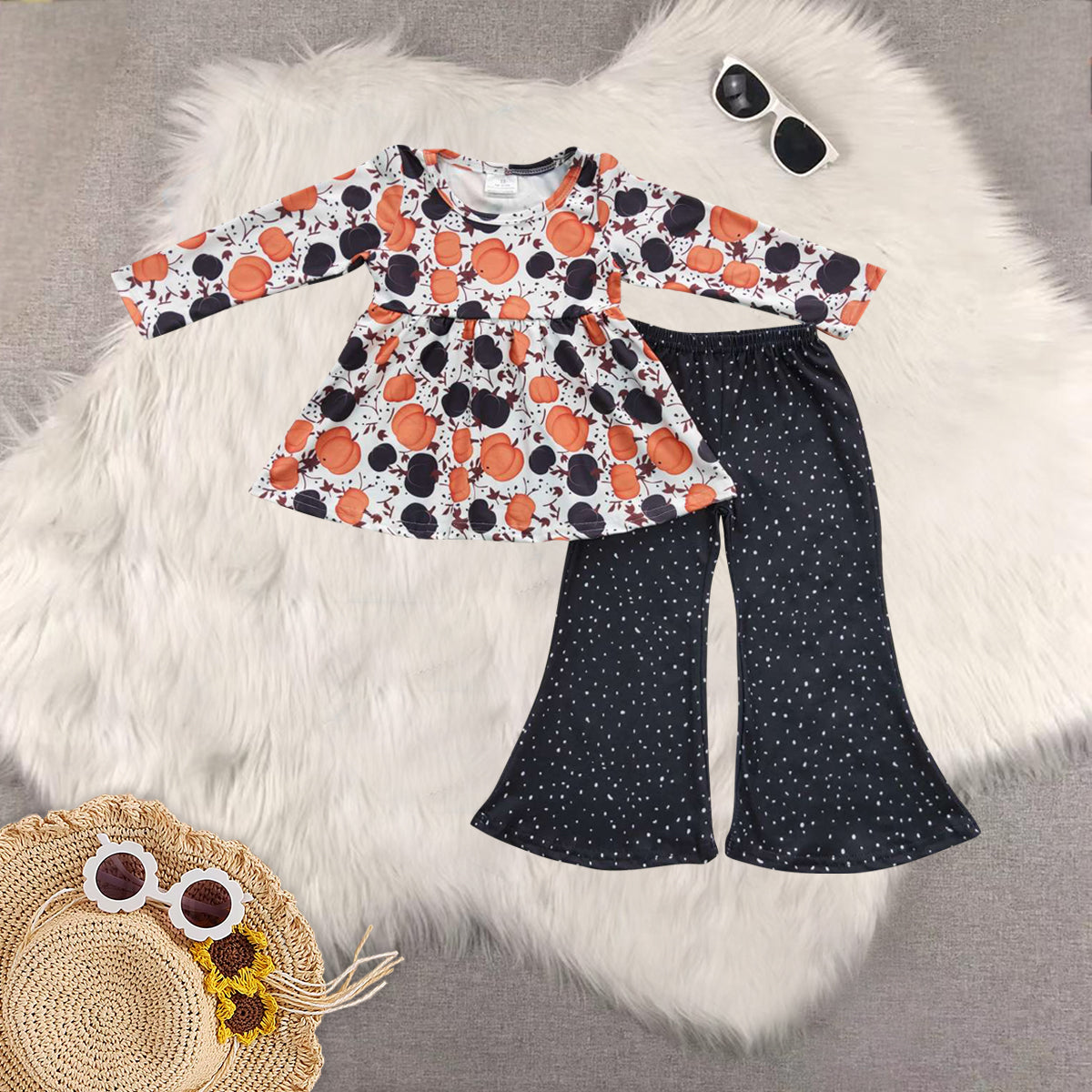 RTS NO MOQ Sibling Baby Girls Long Sleeve Pants Set and short sleeve pants sets