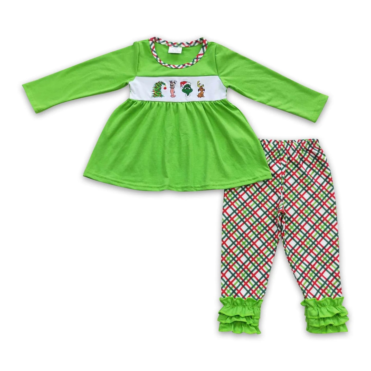 RTS NO MOQ Sibling milk silk Cute Clothes Baby Girls And Boys Christmas Print Top And Pants Clothes Set Rompers Dresses