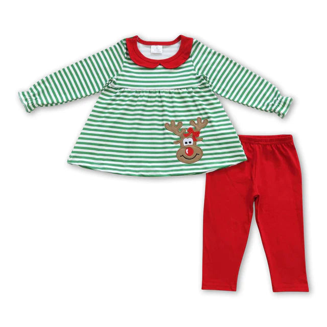 RTS NO MOQ Sibling milk silk Baby Girls And Boys Cute Christmas Deer Print Pants Two Piece Set Dress Rompers