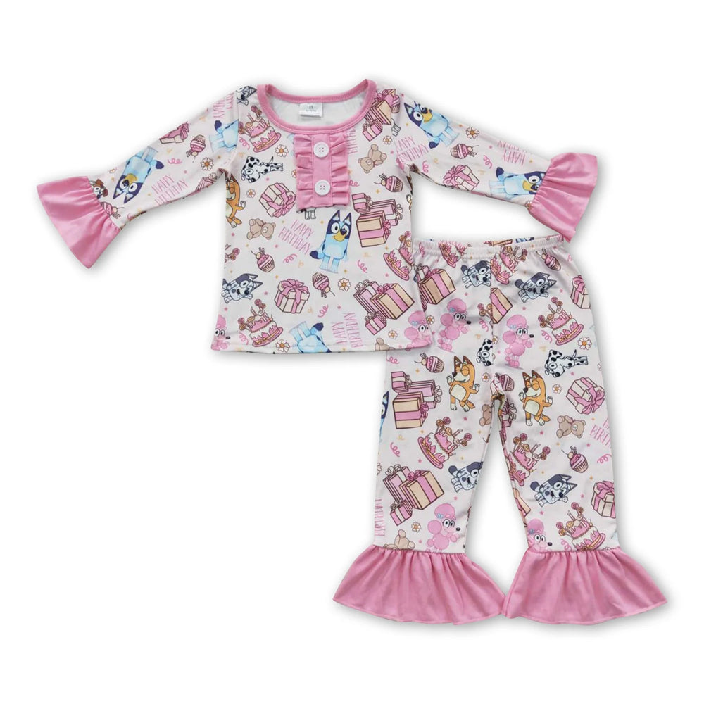 RTS NO MOQ Sibling milk silk Cute Clothes Baby Girls Boys Birthday Party Print Top Matching Pants Clothes Set Hooded Long Sleeve Tops