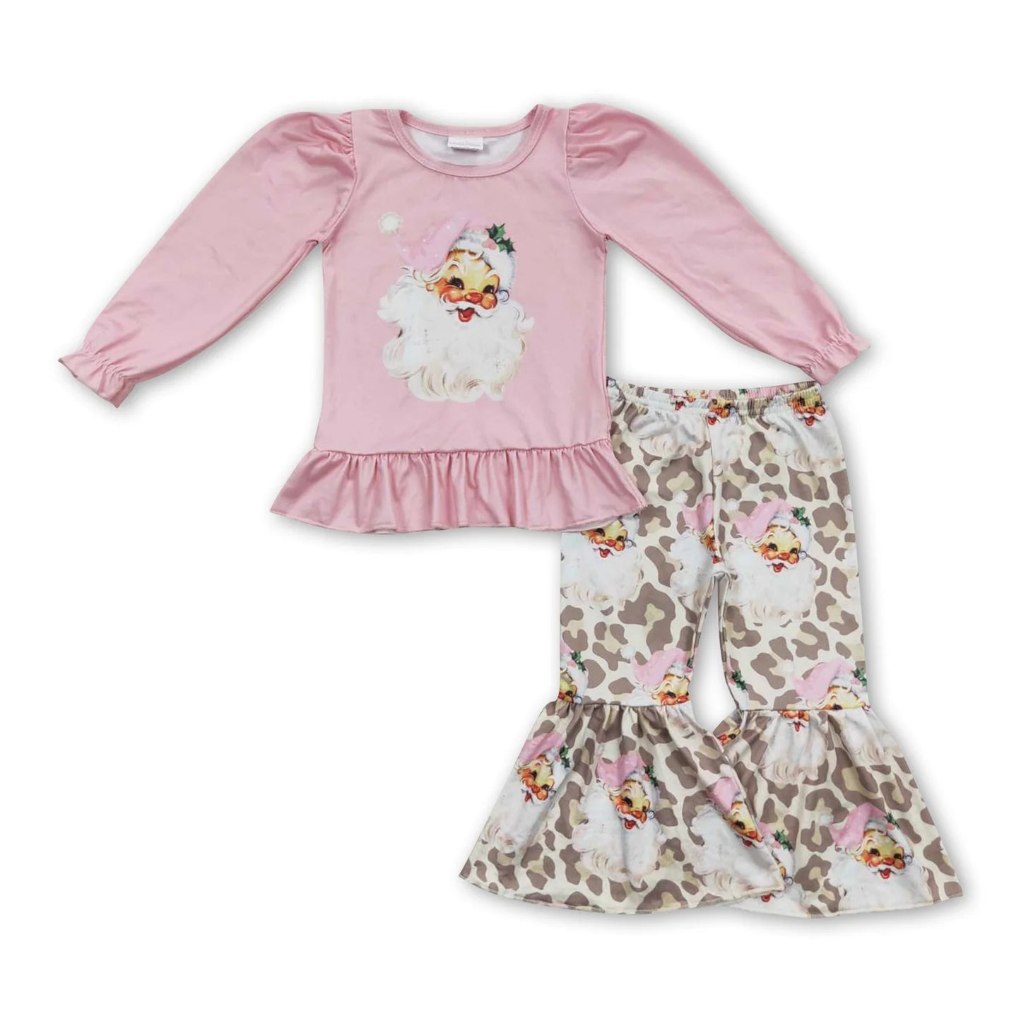 RTS NO MOQ Sibling milk silk Baby Girls Christmas Long Sleeve Top Bell Bottom Pants Clothes Set