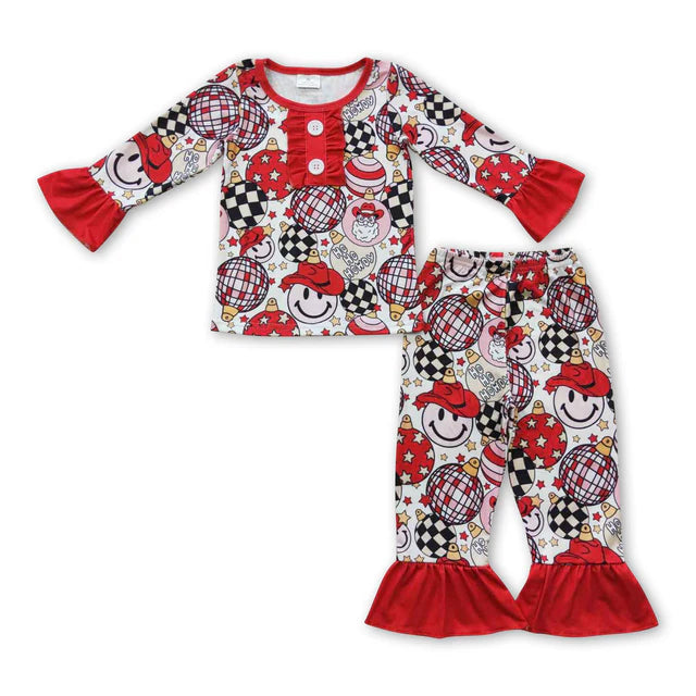 RTS NO MOQ Sibling milk silk Baby Girls Christmas Red Pants Pajamas Clothes Sets