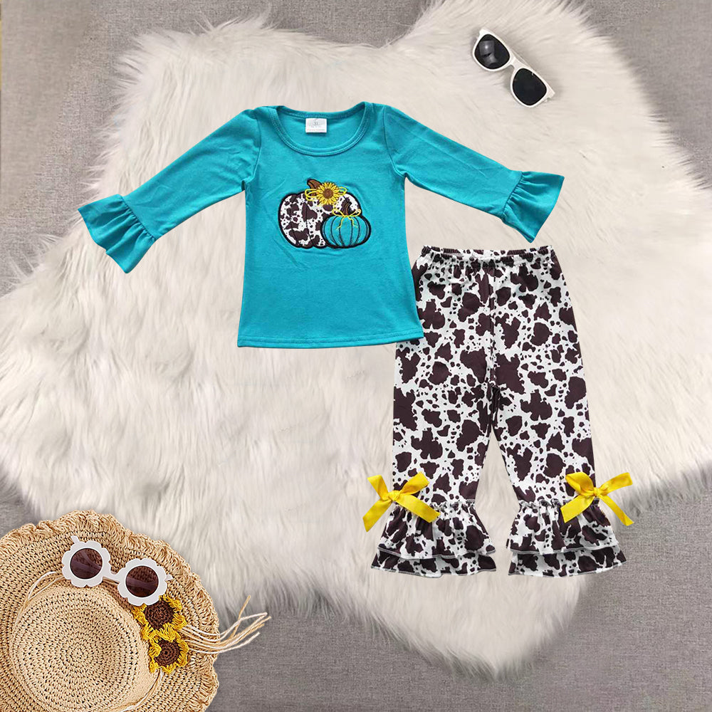 RTS NO MOQ Sibling baby girls clothes embroidery halloween long-sleeved trousers suit