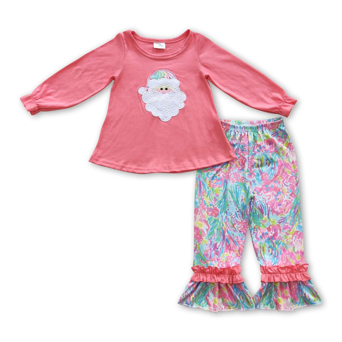 RTS NO MOQ baby girls clothes Christmas embroidery long sleeve set and top