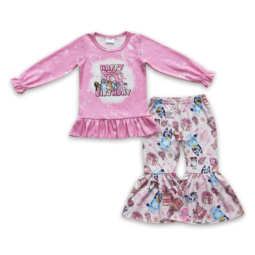 RTS NO MOQ Sibling milk silk Cute Clothes Baby Girls Boys Birthday Party Print Top Matching Pants Clothes Set Hooded Long Sleeve Tops